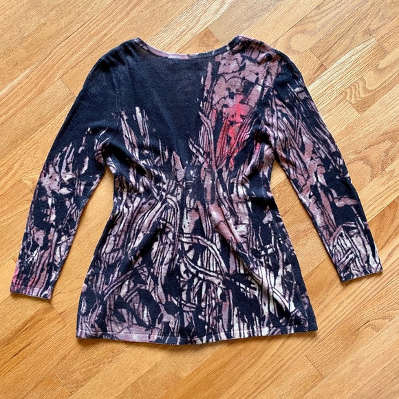 Floral abstract Brown red fitted button cardigan XS petite - Picture 2 of 3